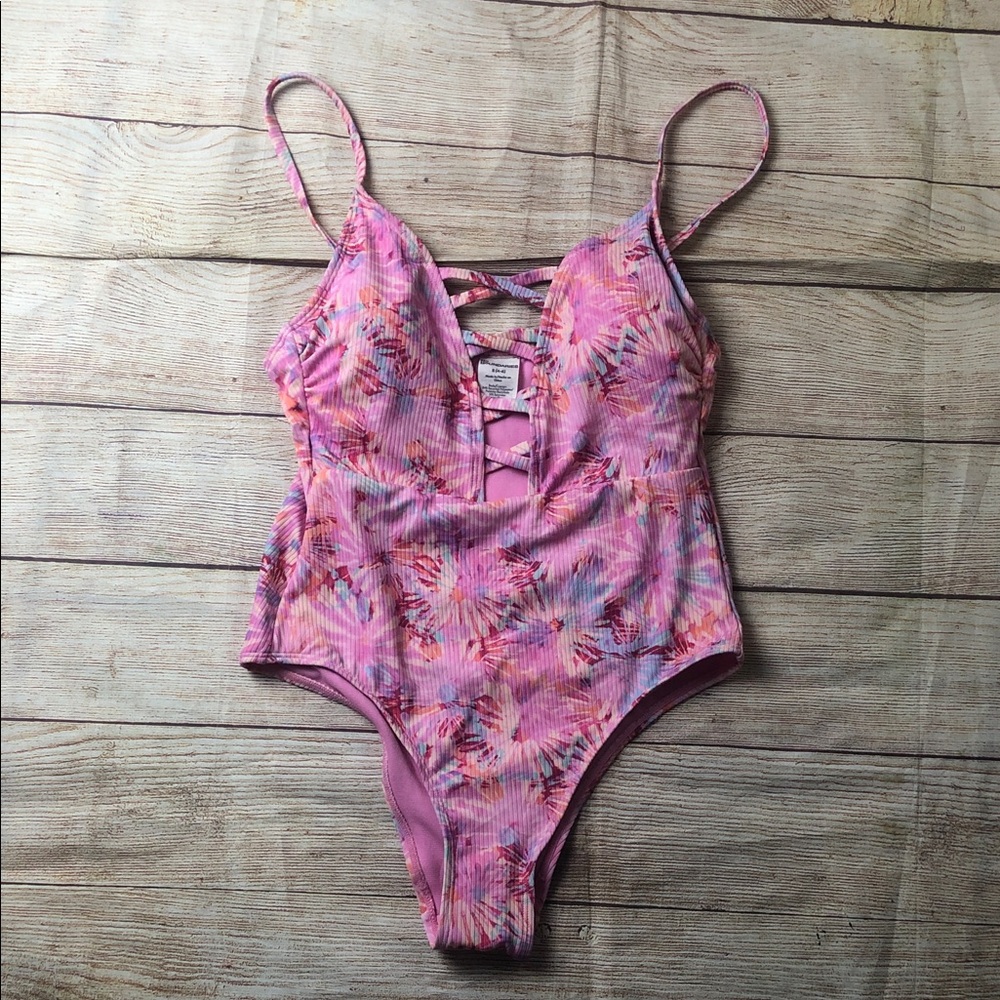 NWT Floral Corset Front Pink Patterned‎ One-Piece Swimsuit